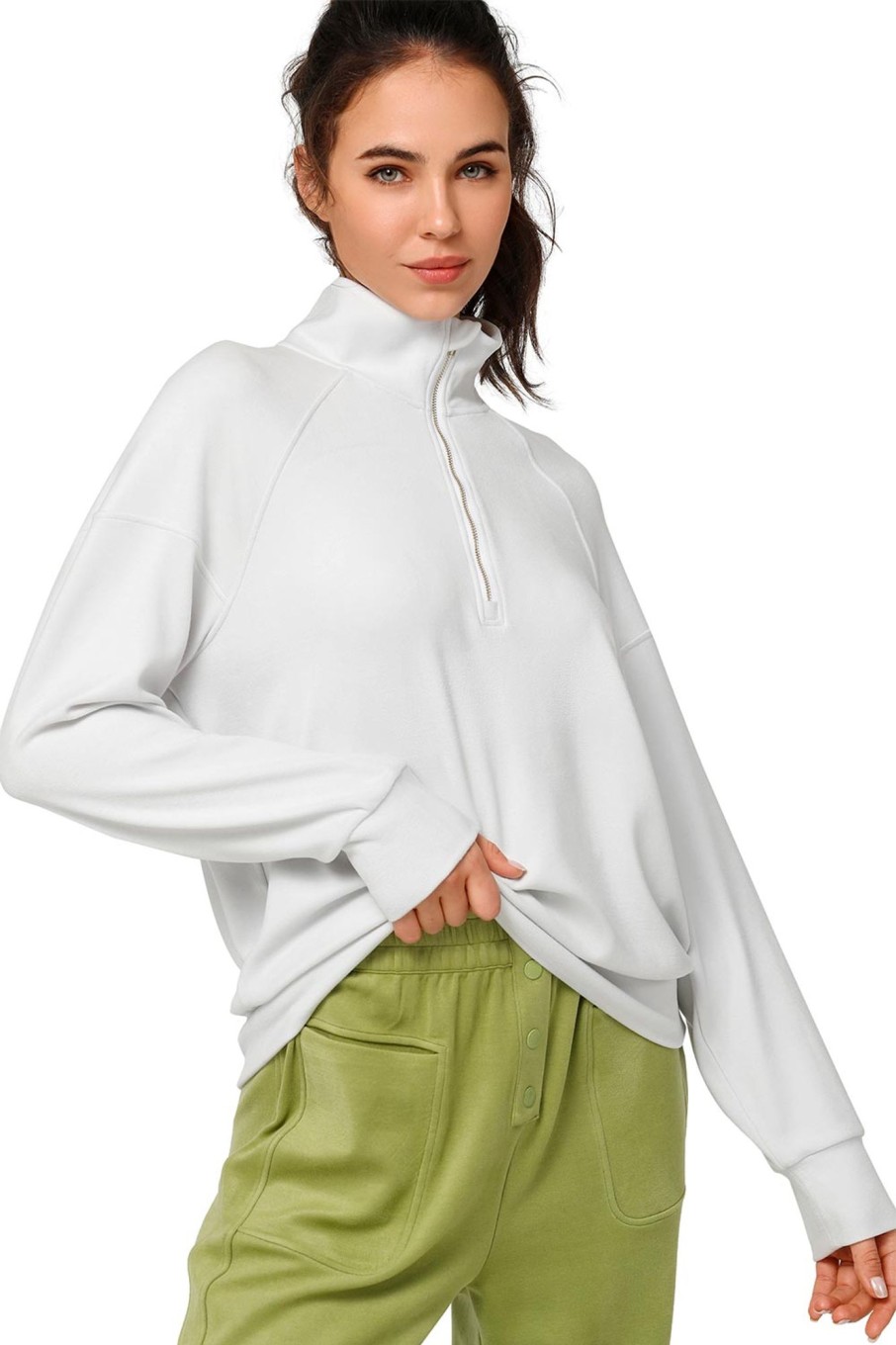 Tops Yvette | Zip Sweatshirt Comfy White