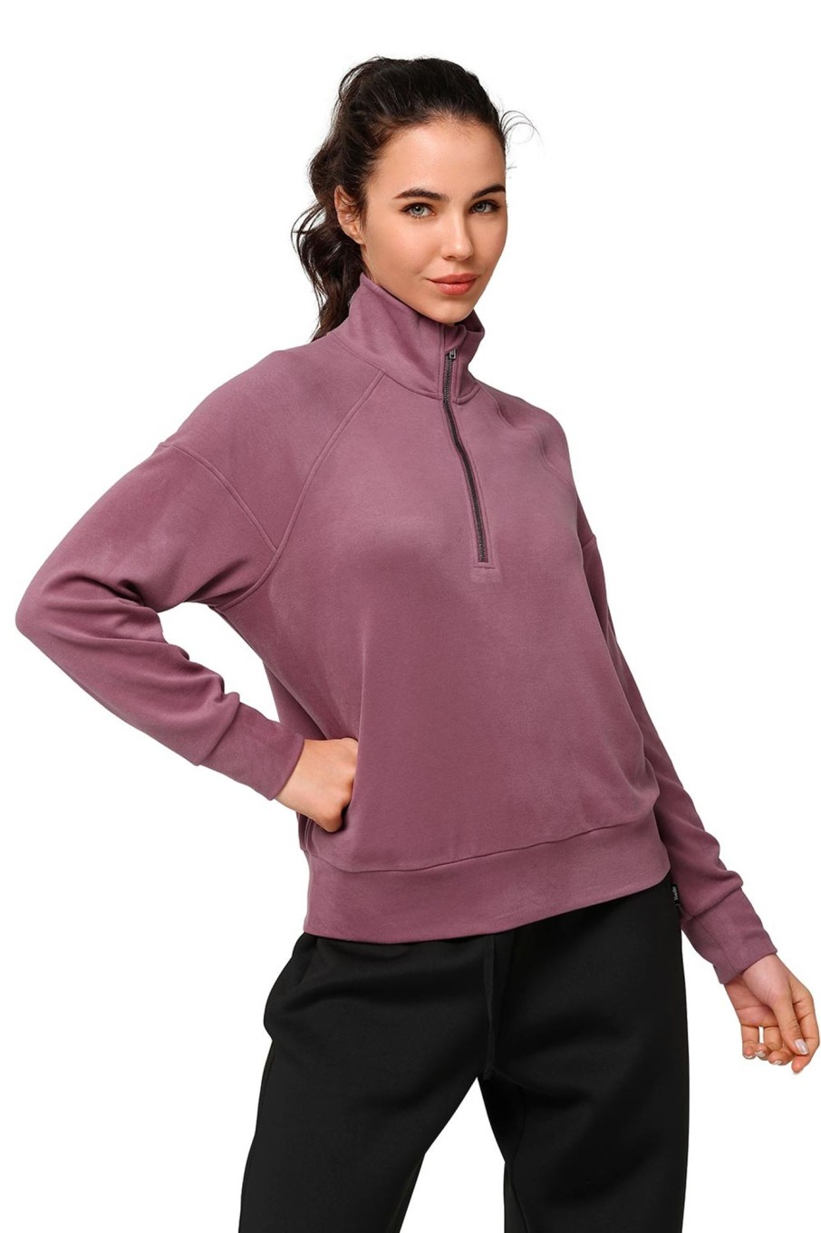 Tops Yvette | Zip Sweatshirt Comfy Wine